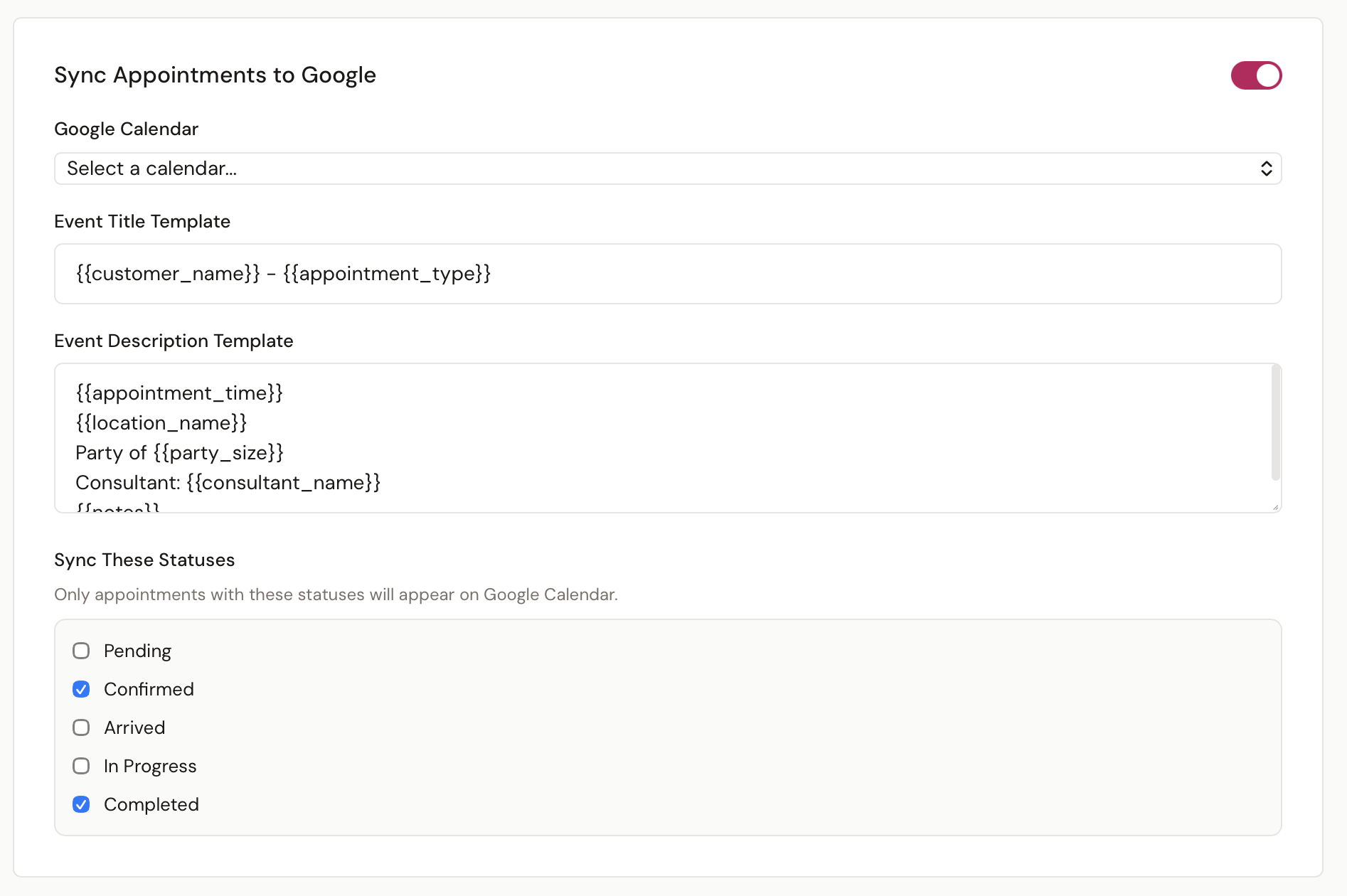 Sync Appointments to Google