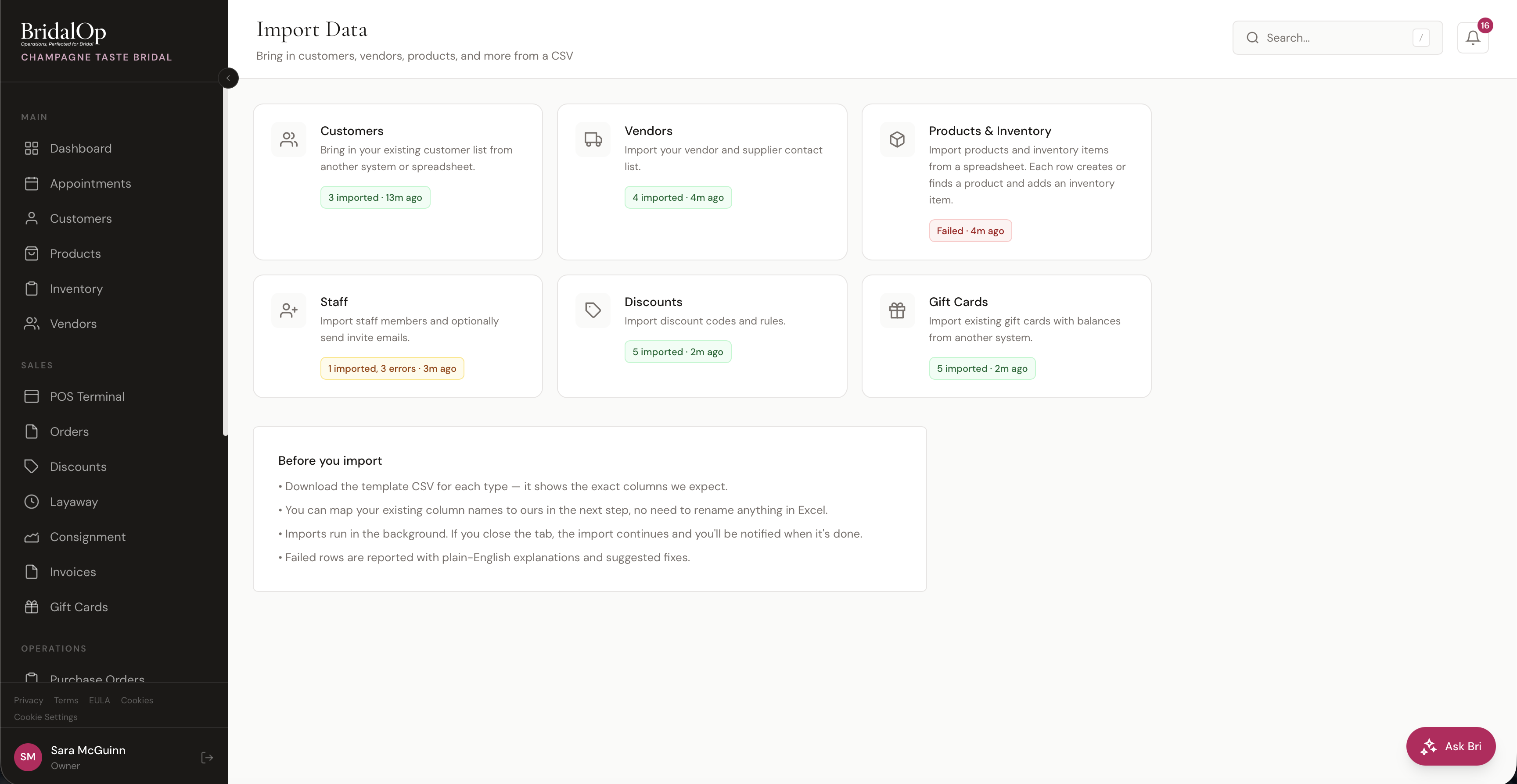 Import Data hub