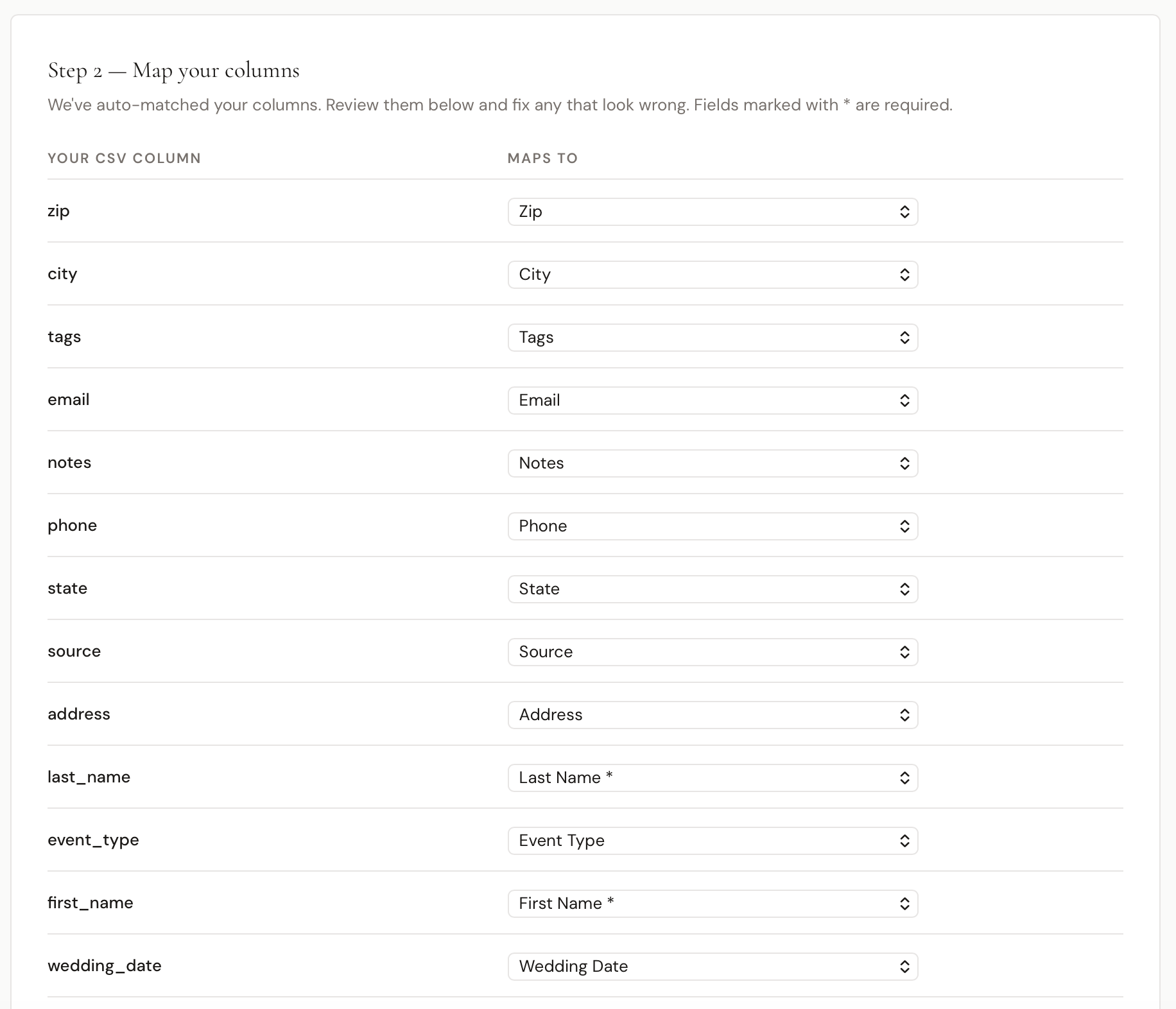 Map columns
