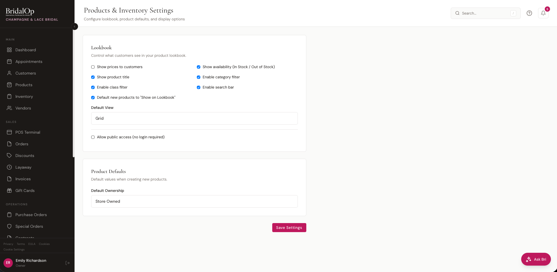 Products & Inventory Settings