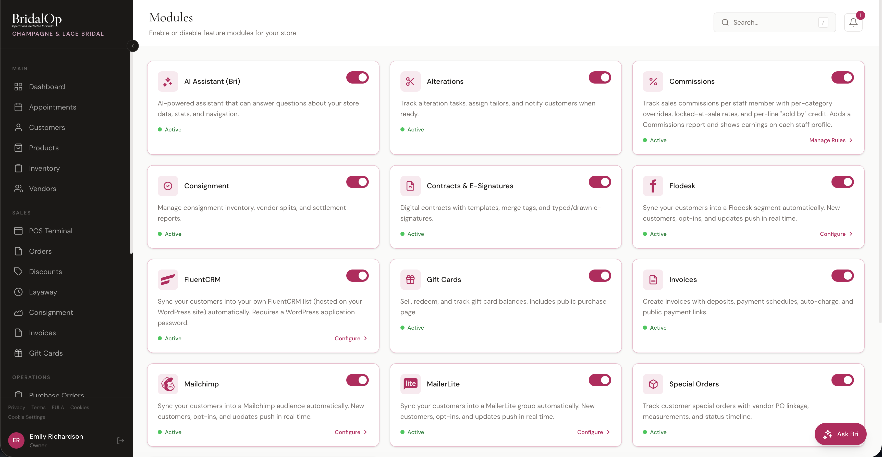 Modules page