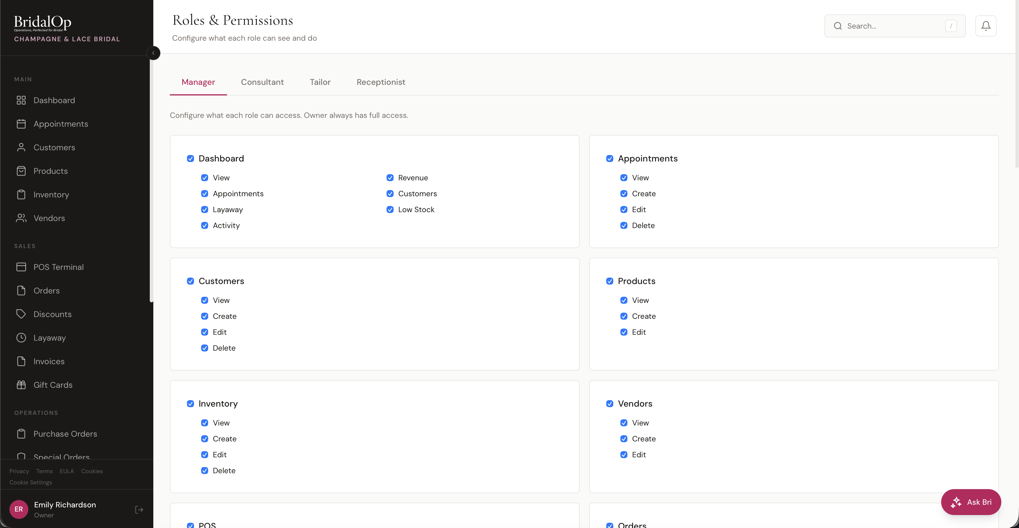 Roles & Permissions page