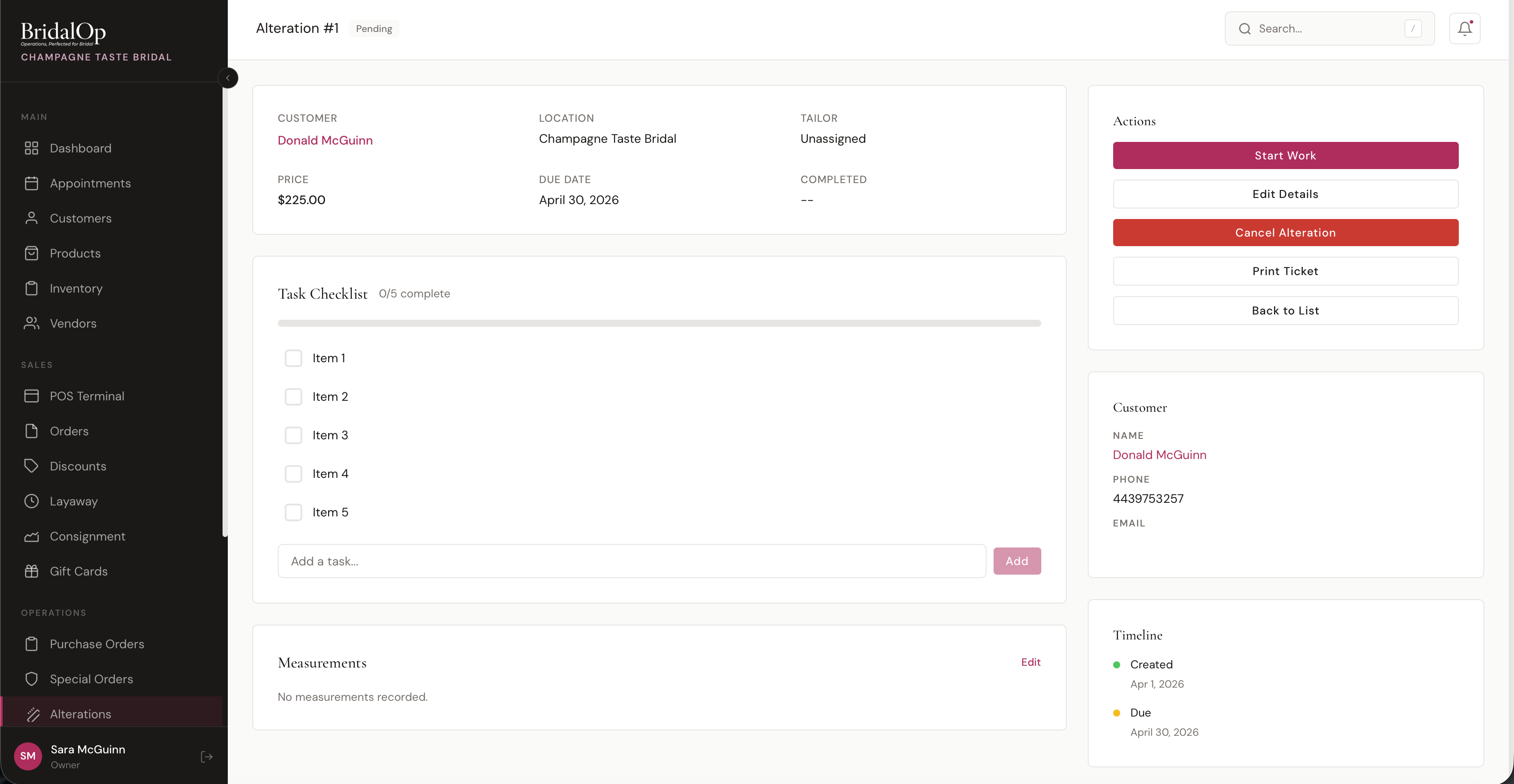 Alteration detail page