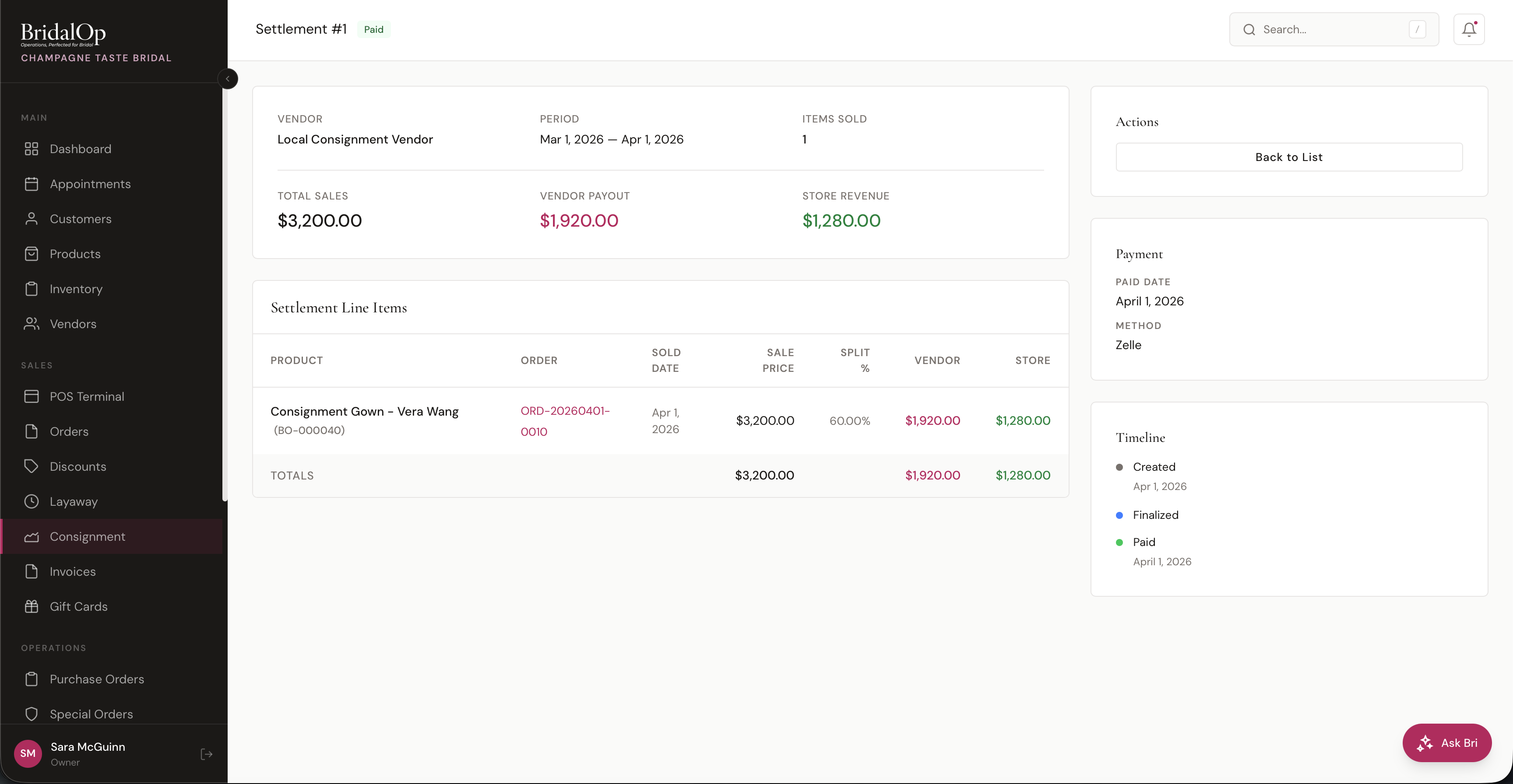 Settlement detail page