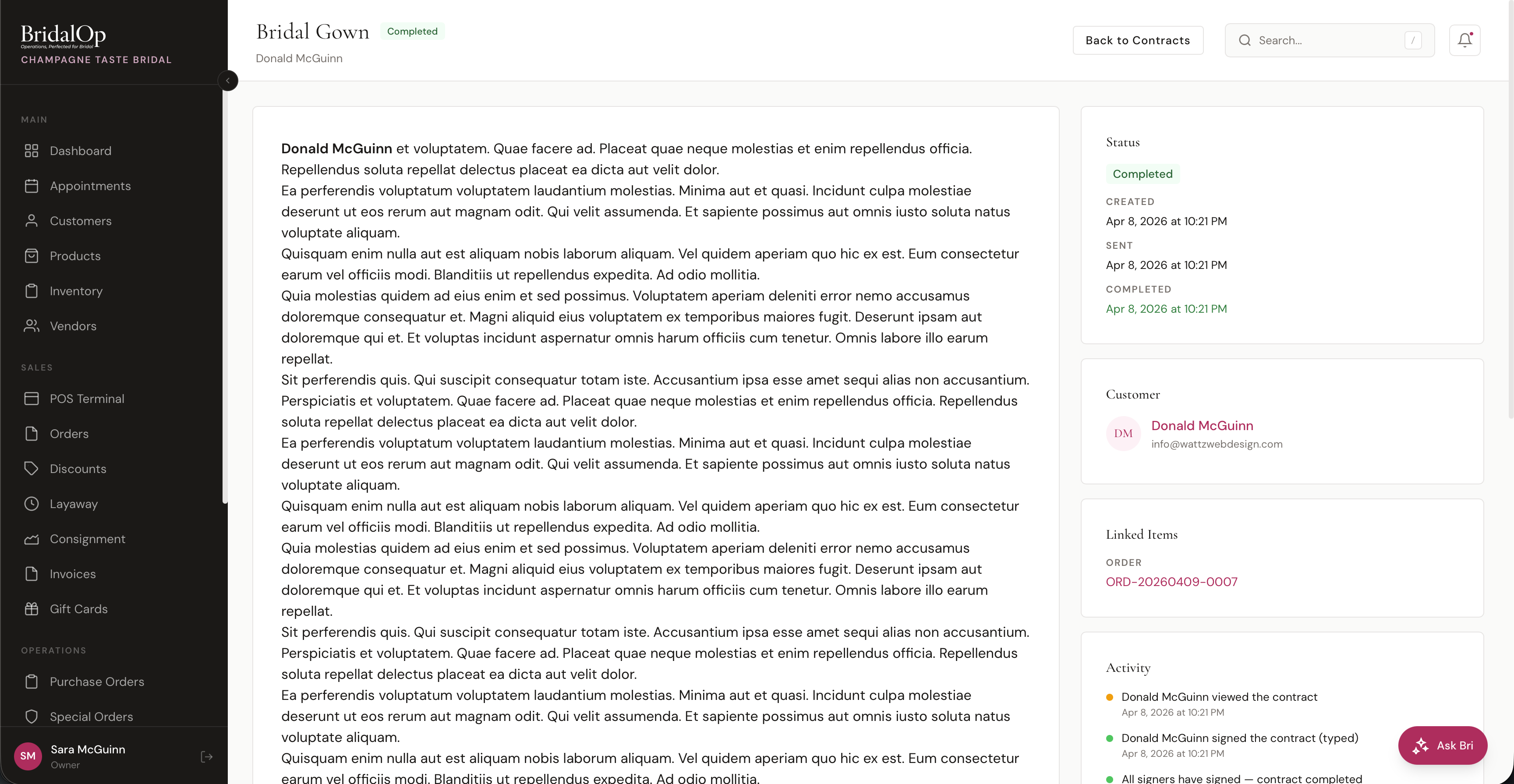 Contract detail page