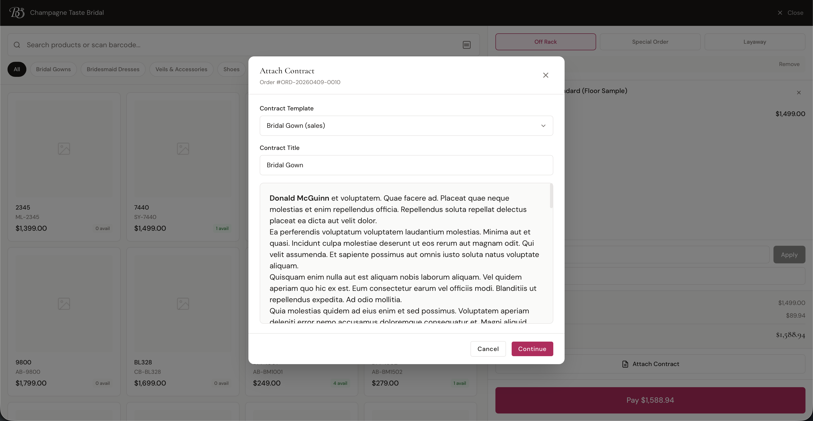 Attach Contract modal