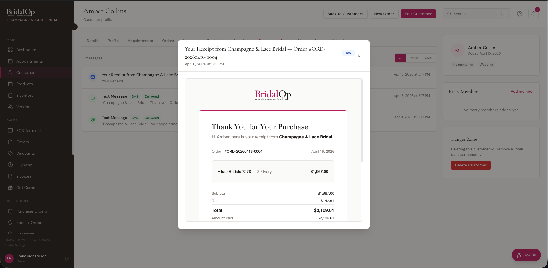 Email detail view