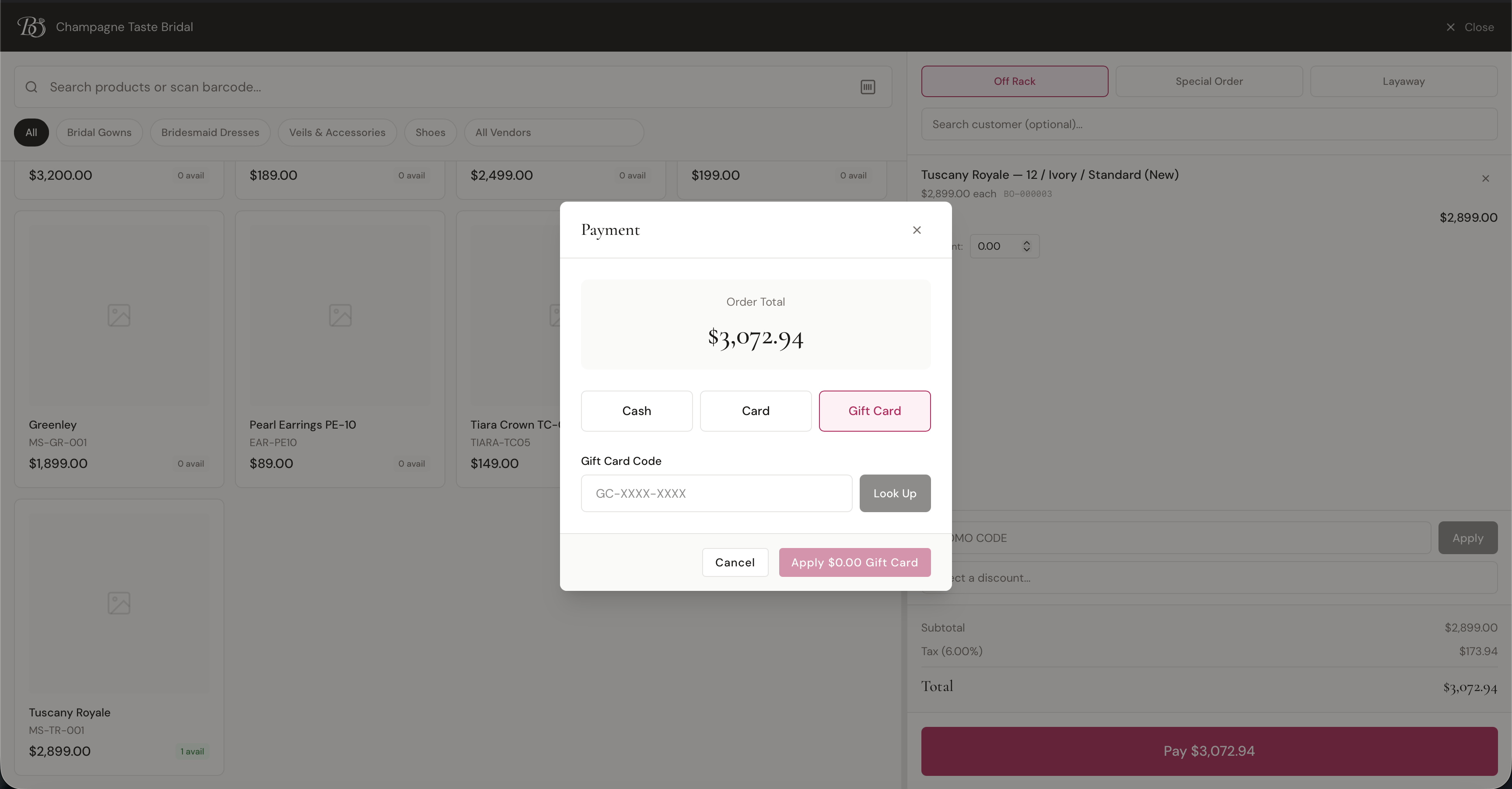 Redeeming a gift card in POS