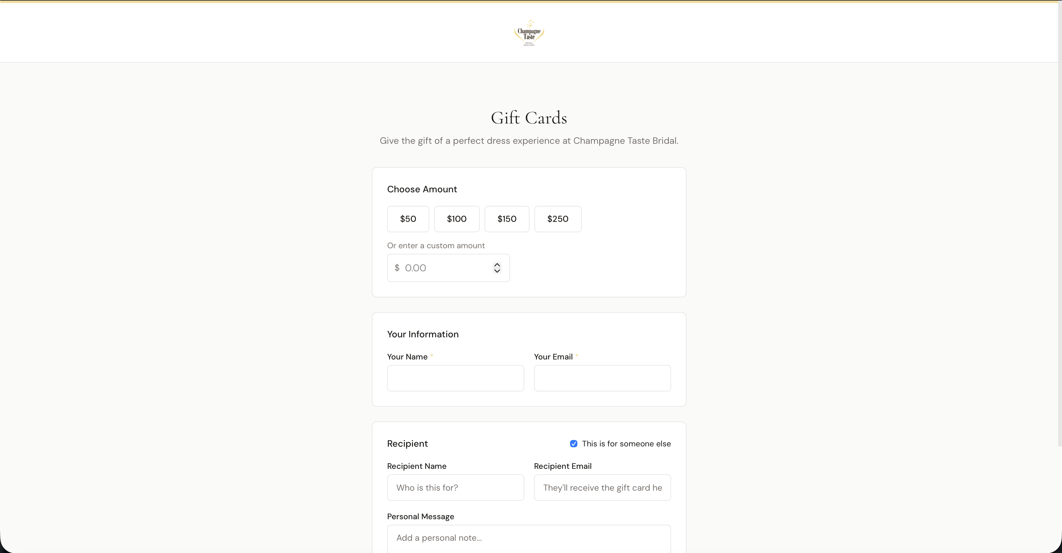 Public gift card purchase page