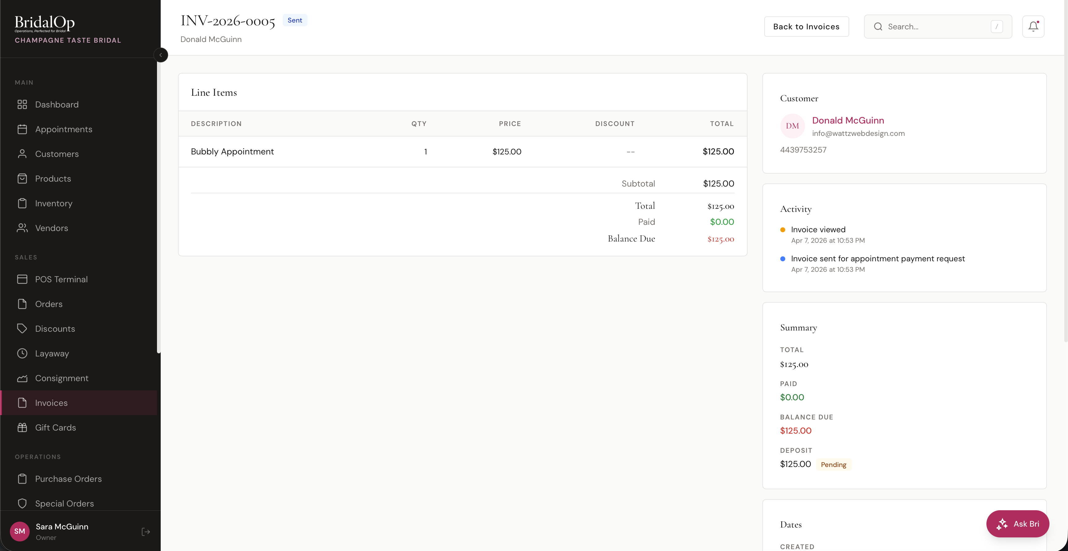 Appointment payment invoice