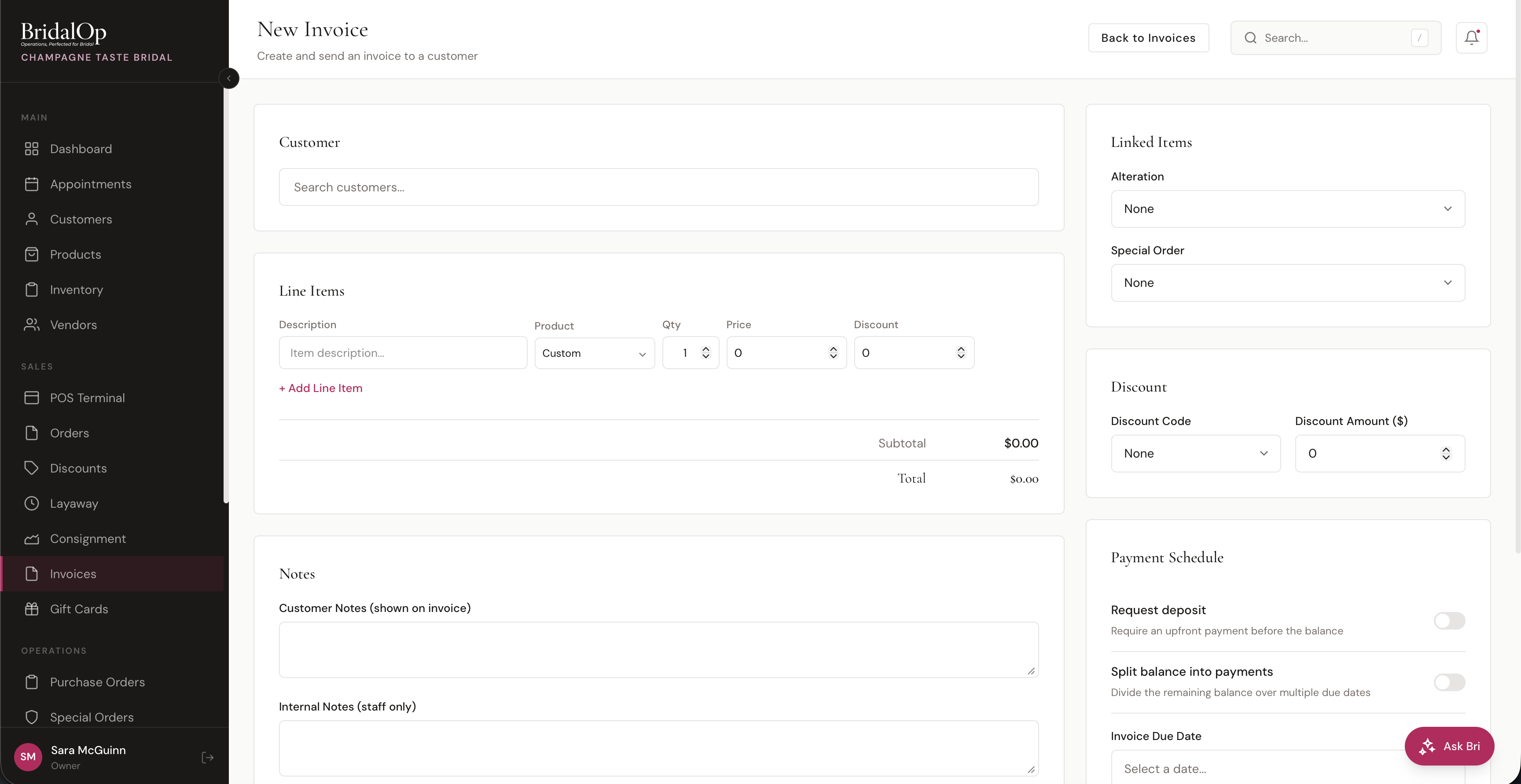 New Invoice form