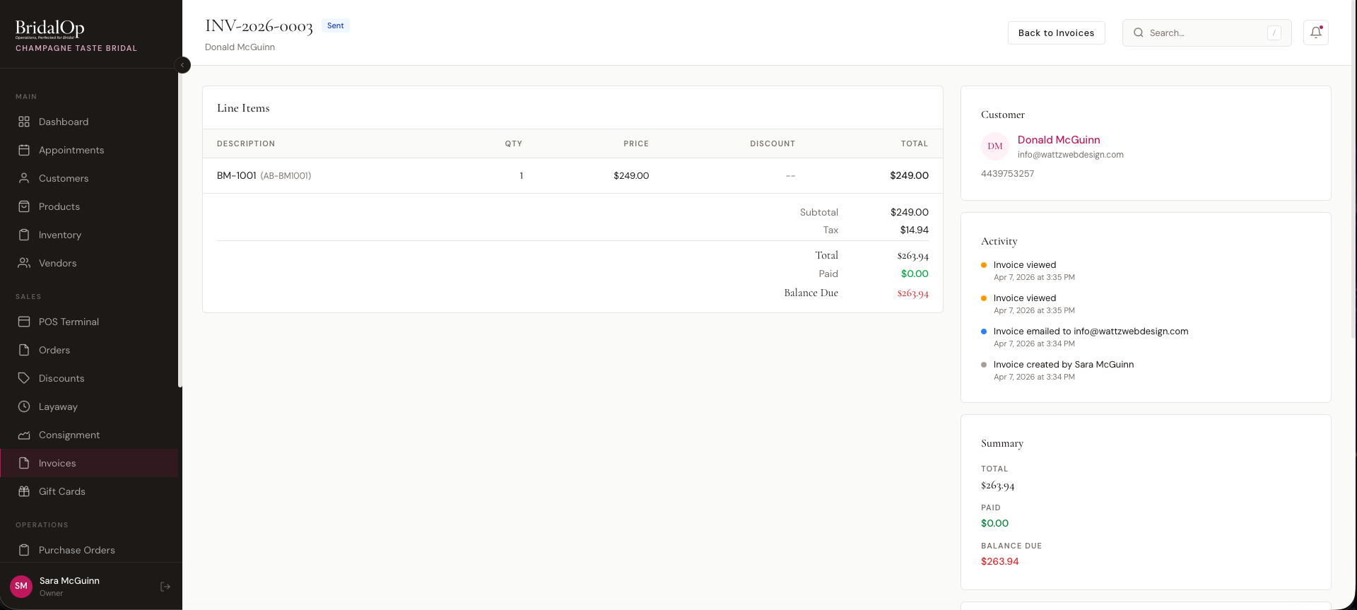 Invoice detail page
