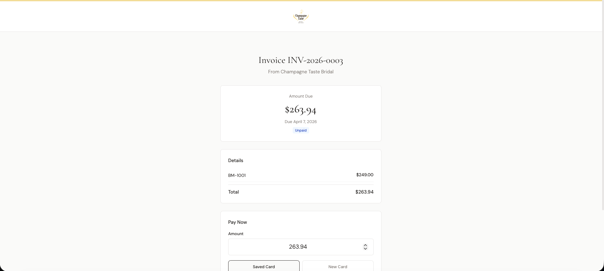Public invoice payment page