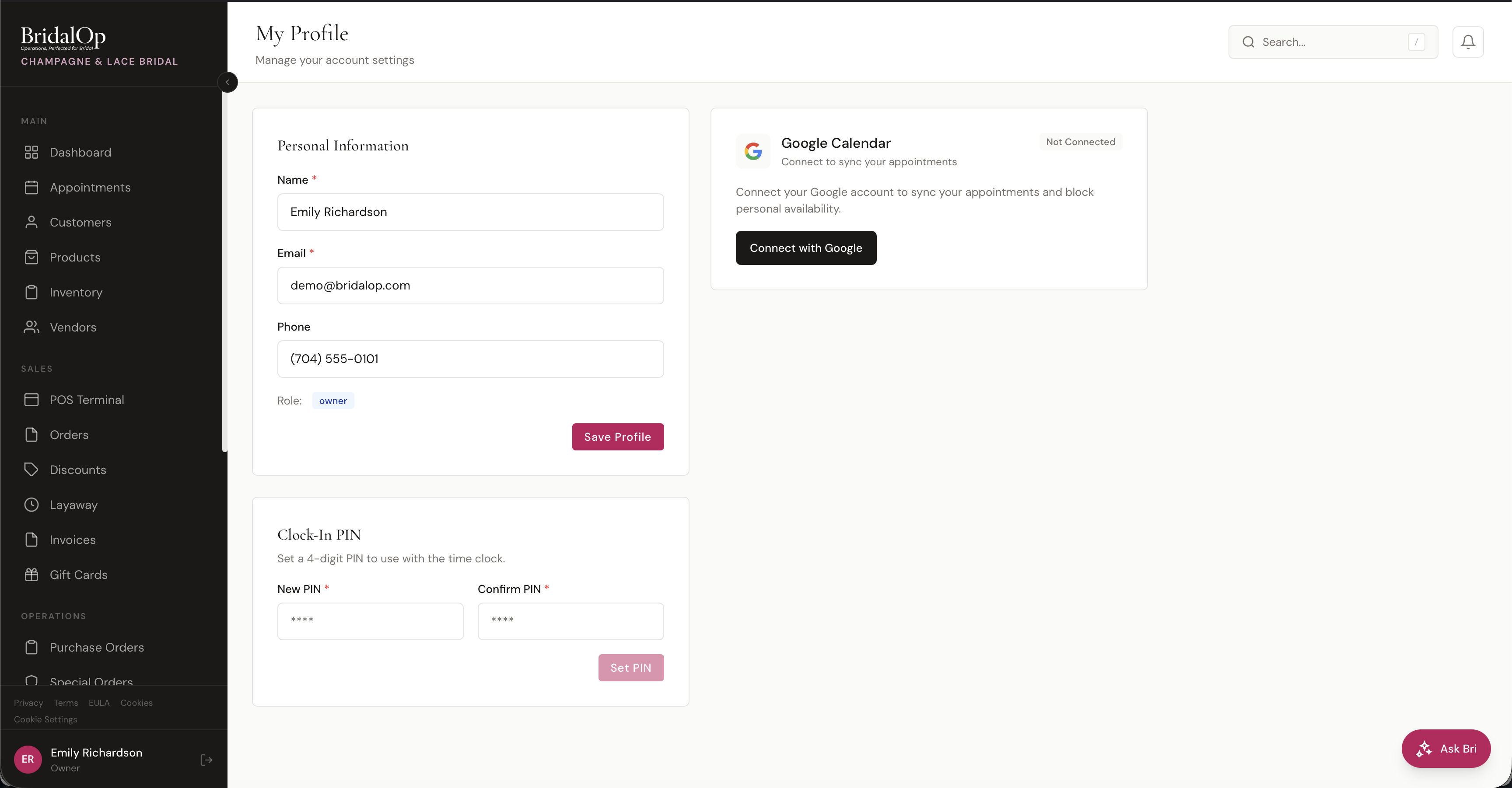 My Profile page
