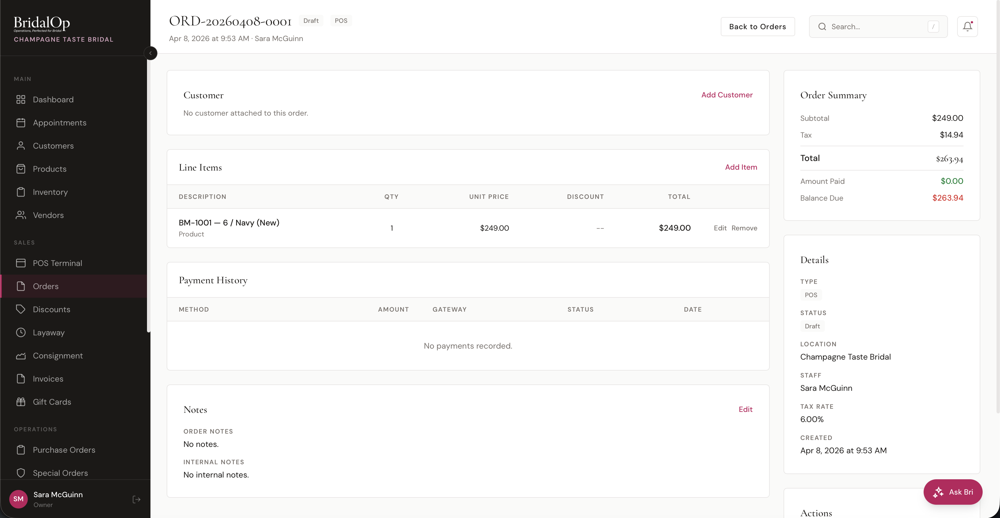 Order detail page
