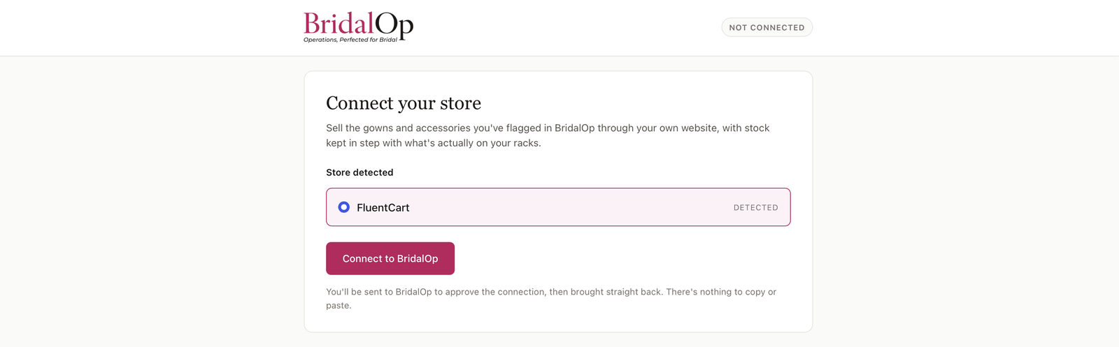 The BridalOp plugin detecting your store