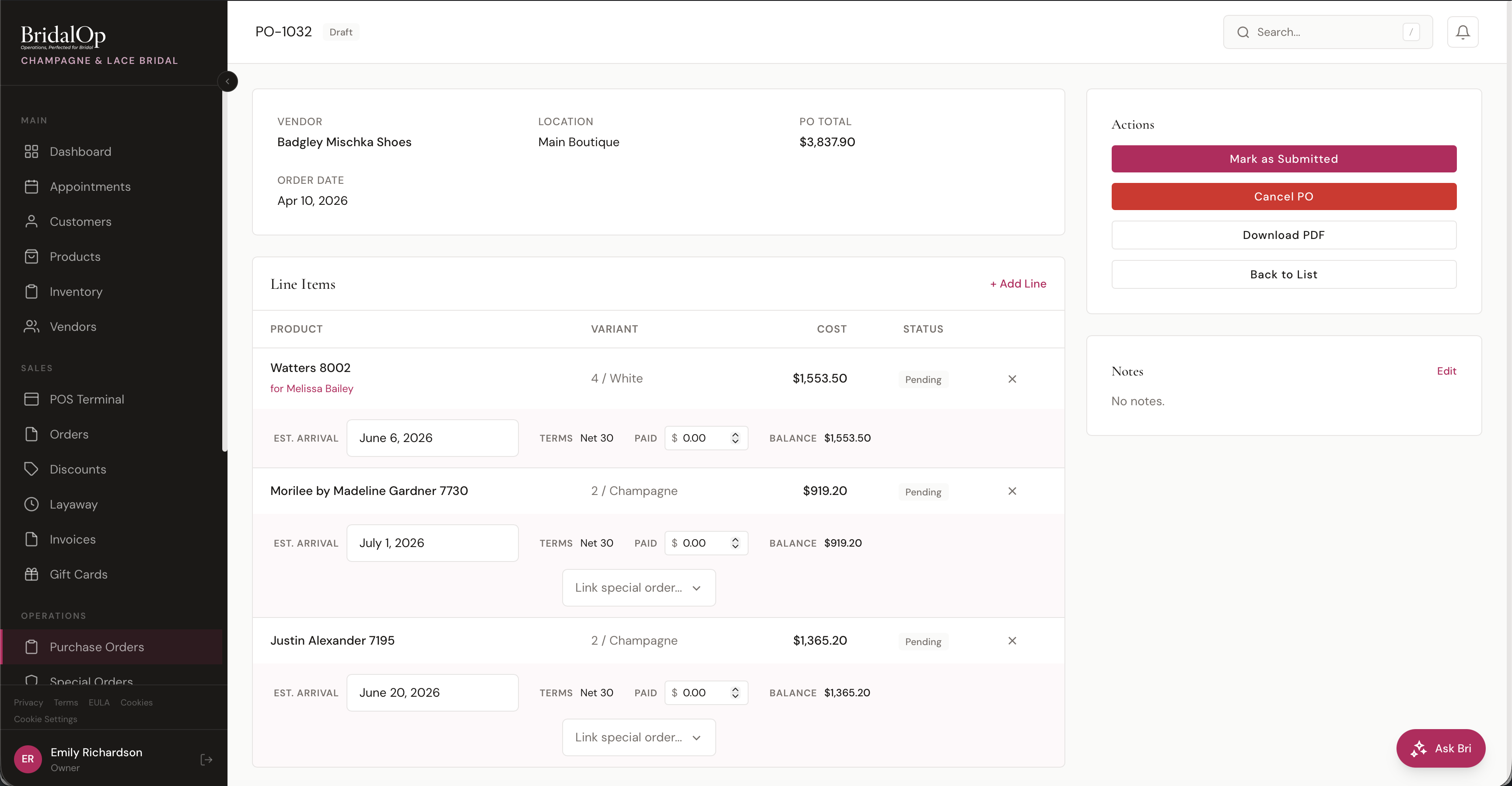 Purchase Order detail