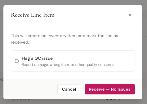 Receive modal