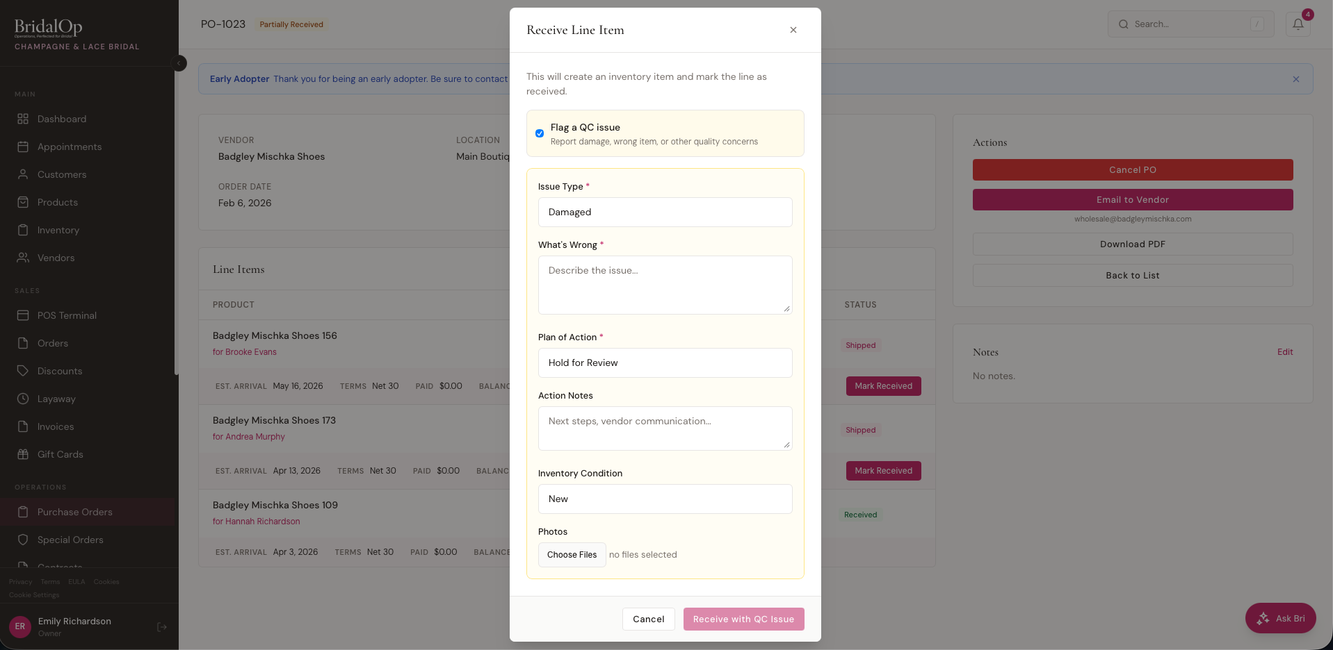QC issue form