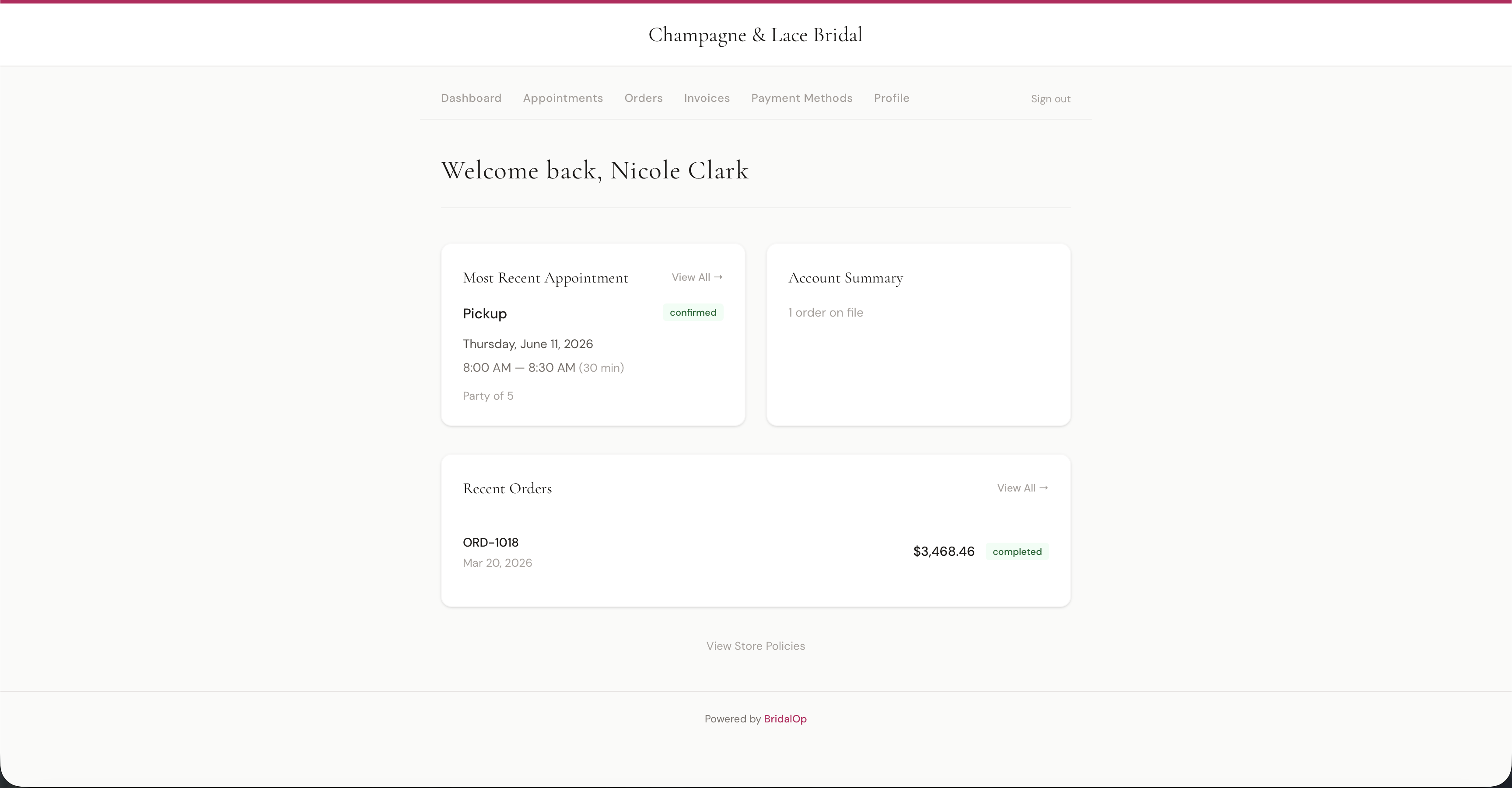 Customer portal dashboard