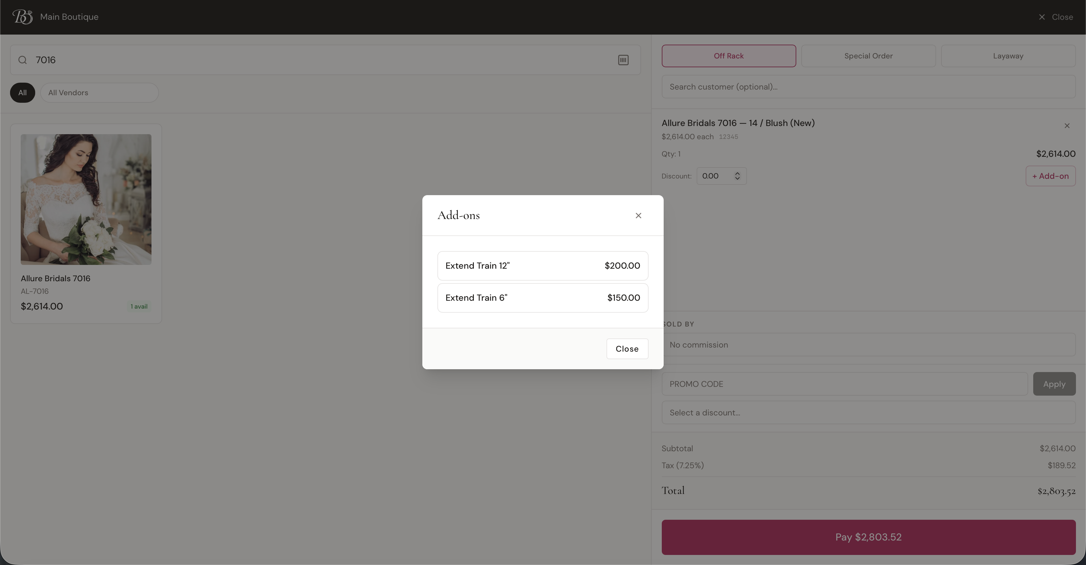 POS Add-ons modal