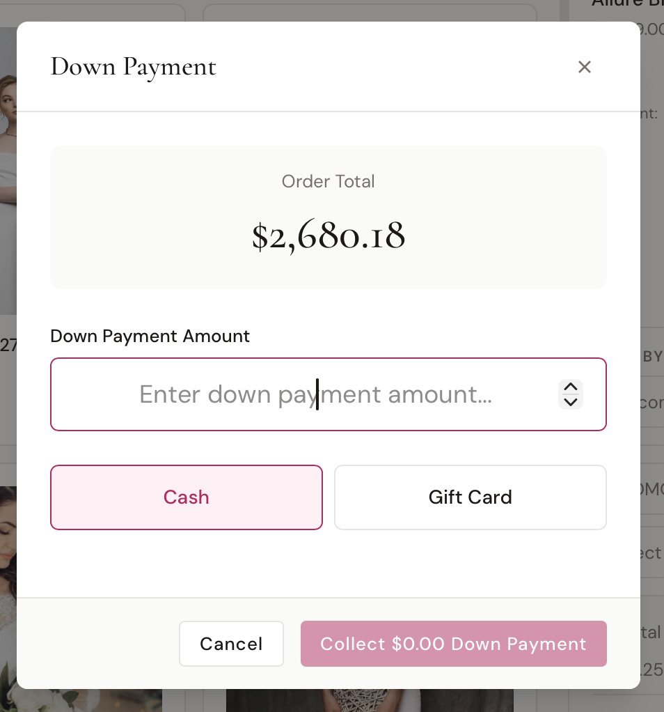 Down payment modal