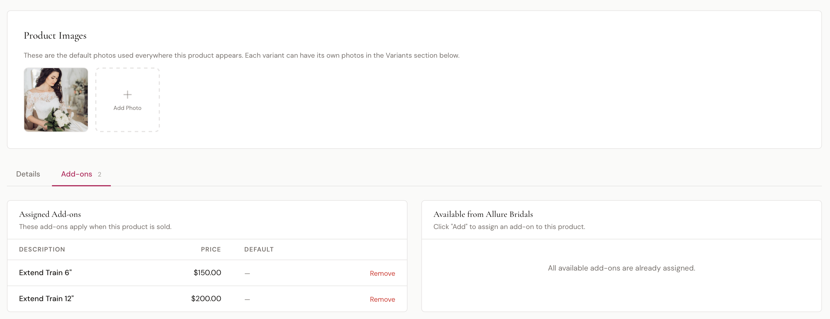 Product Add-ons tab