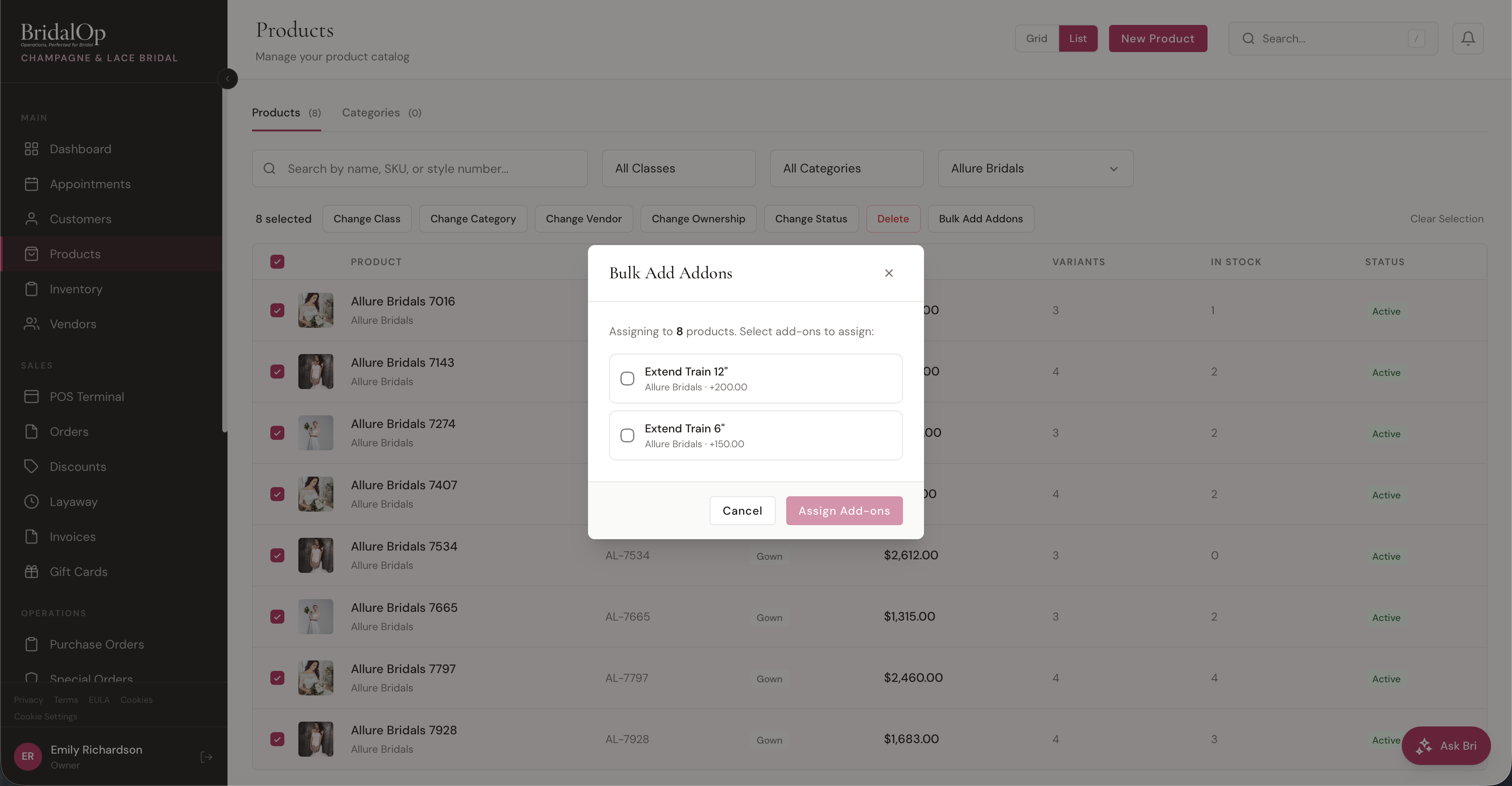 Bulk Add Addons modal
