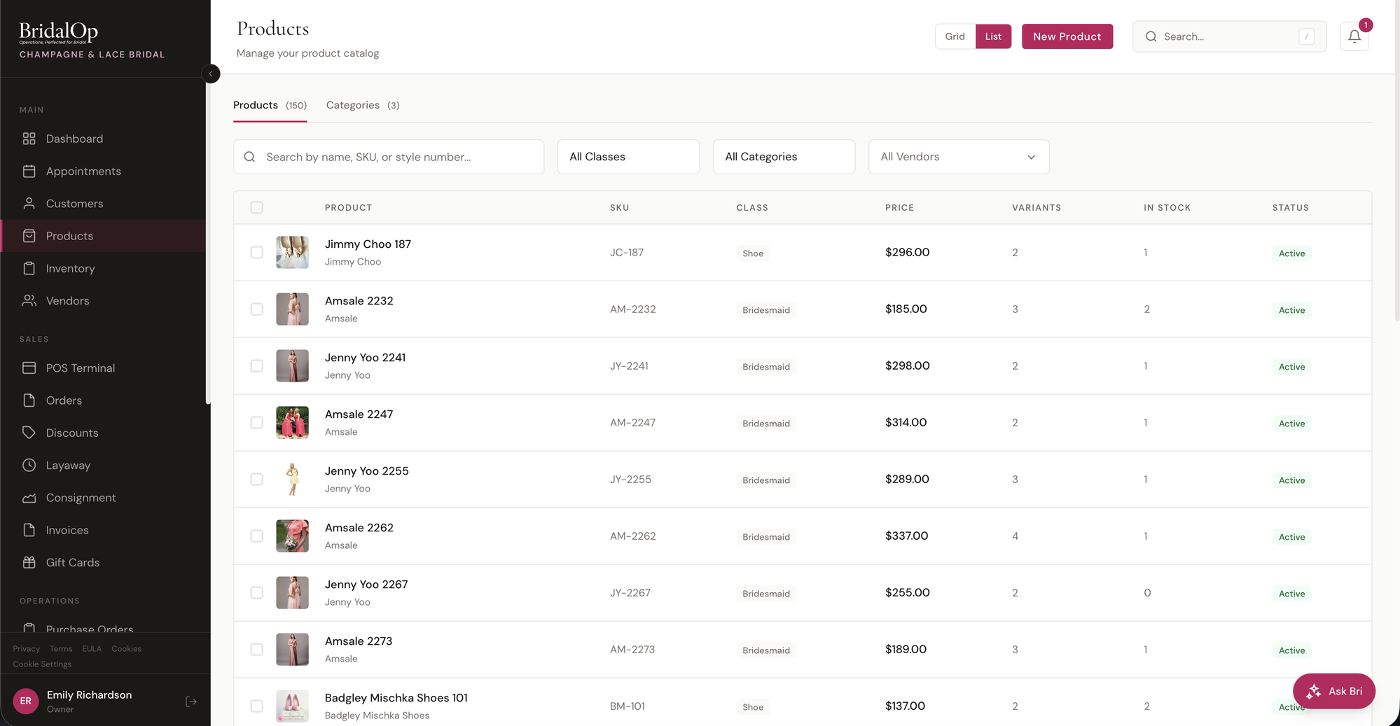 Products list