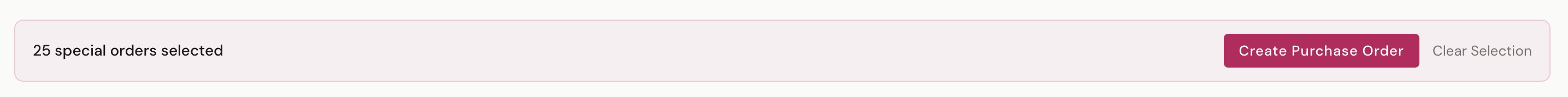 Bulk create Purchase Order action bar