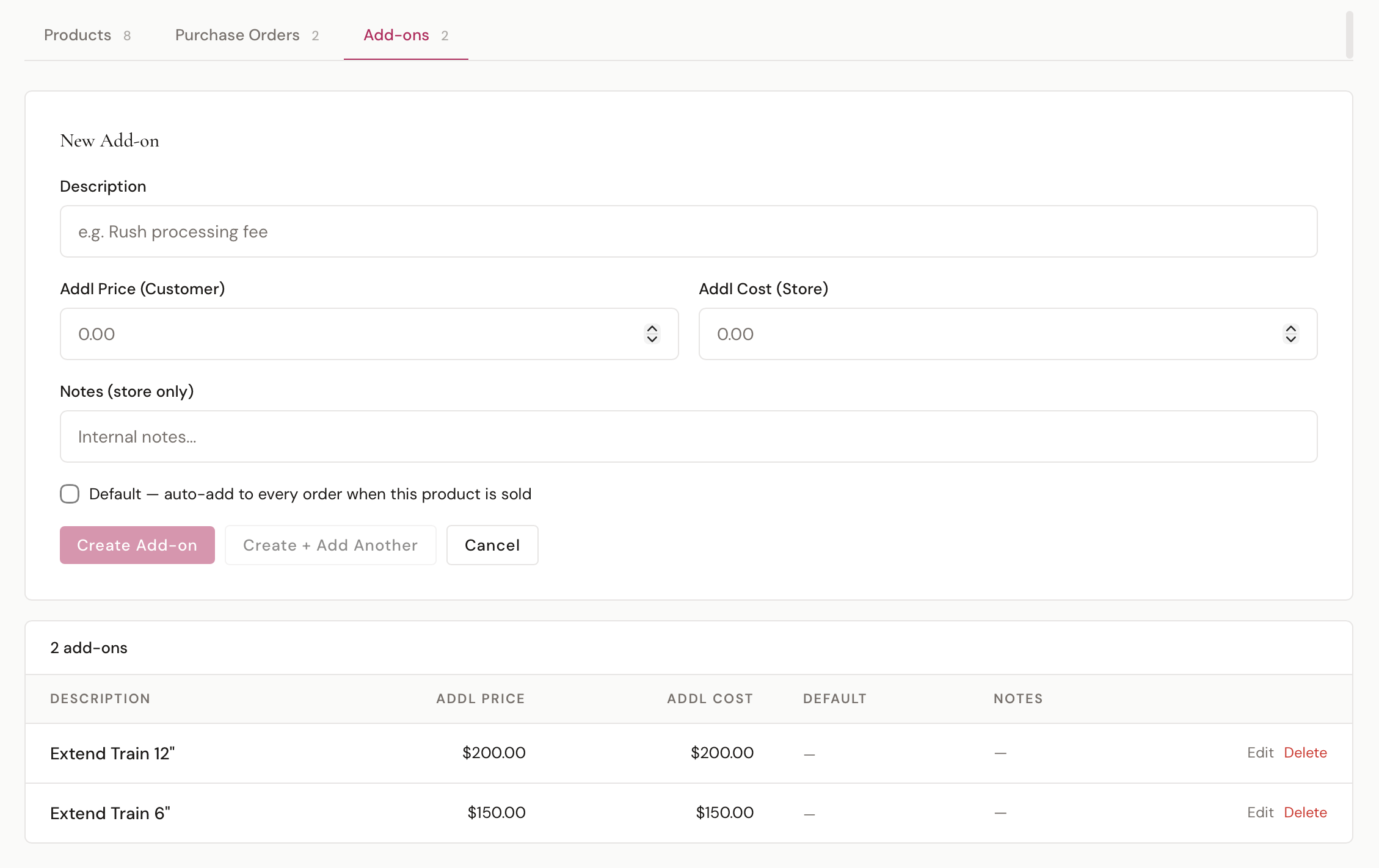 Create add-on form