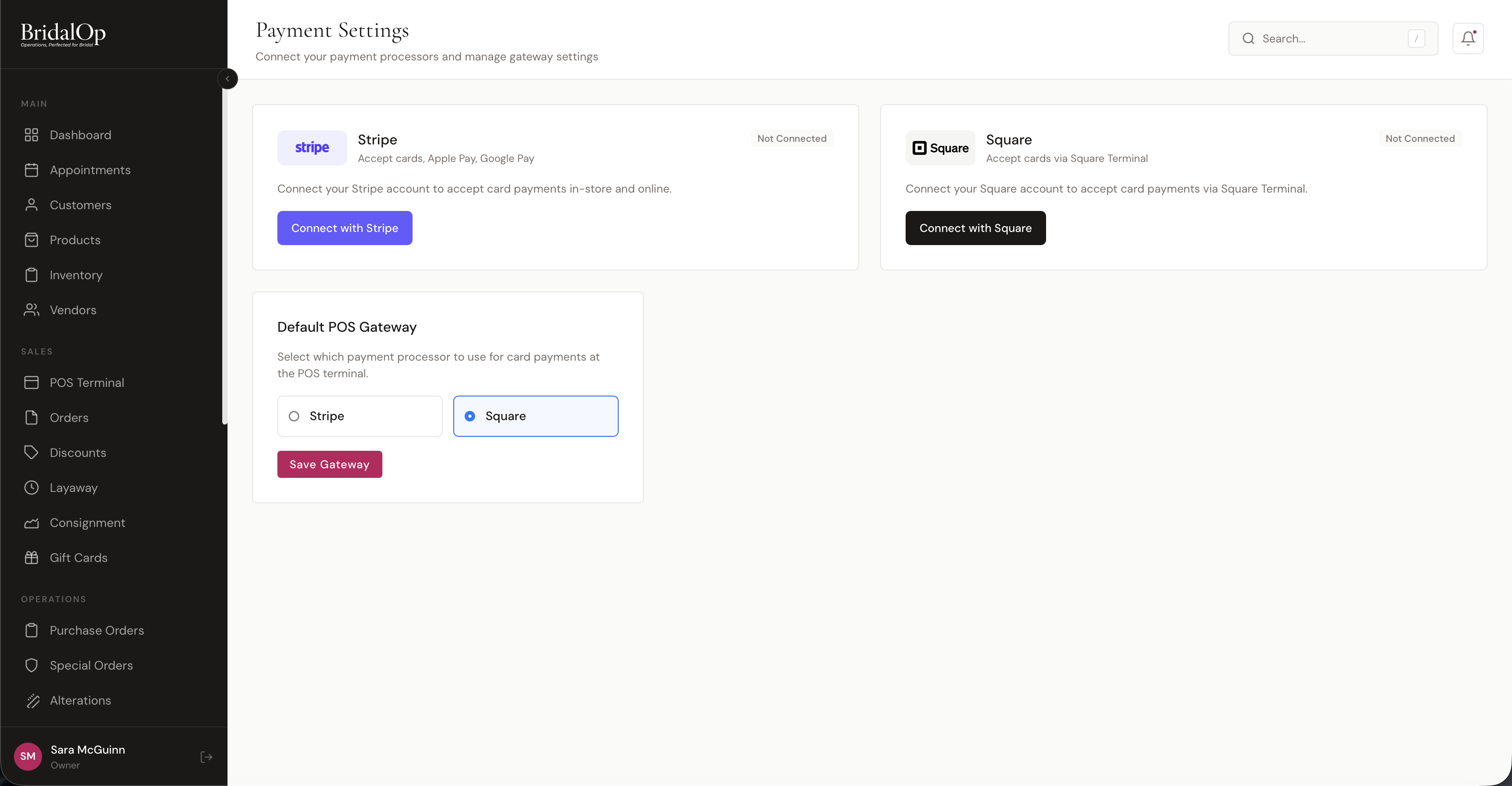 Payment Settings page